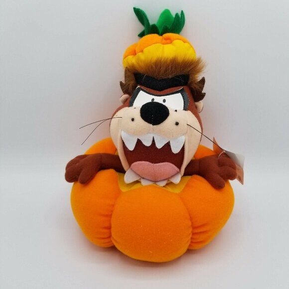 Vintage ACE Taz Tasmanian Devil Halloween Pumpkin Plush Stuffed Animal Toy Loony - Picture 1 of 9